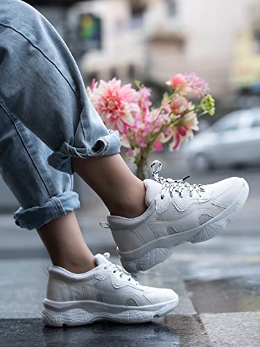 Shoetopia Womens Block Heel Sneakers White