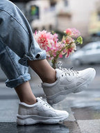 Shoetopia Womens Block Heel Sneakers White