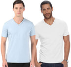 Adro MenS V Neck Combo Plain Cotton T-Shirts_Vcm2-Pln-Sk-Wh-Xl Sky Blue, White
