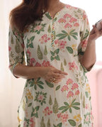 ANNI DESIGNER Womens Cotton Blend Printed Straight Kurta with Pant & Dupatta (Kumud Cream_S_Cream_Small)