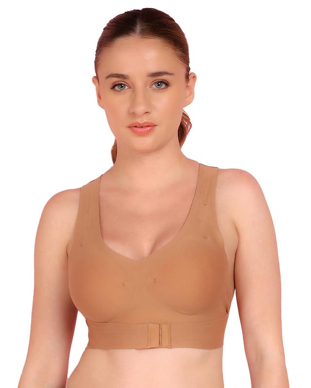 Tweens WomenS Cotton Bonded Seamless Lightly Padded InvisiGym Sports Bra | WireFree Full Coverage | ElasticFree Band & Side W 34