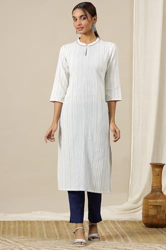 Aurelia Women?? Geometric Printed Straight Pure Cotton Kurta | Lightweight Mandarin Collar Kurta For Women Cotton | Yarn Dyed Kurta For Women | Soft & Breathable Regular Fit Kurta For Women