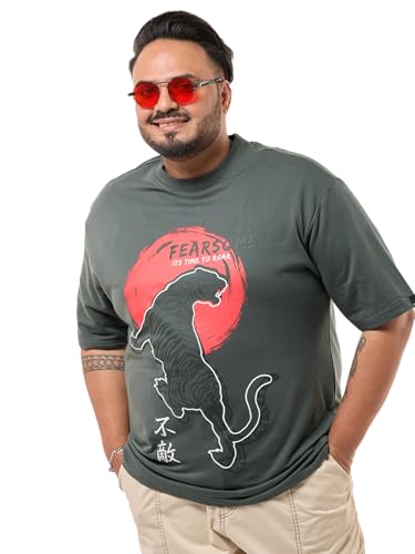 Bewakoof Heavy Duty 1.0 Mens Graphic Print Oversized Fit Half Sleeve Round Neck 60% Cotton;40% Poly Plus Size T-Shirt_637605_Gr