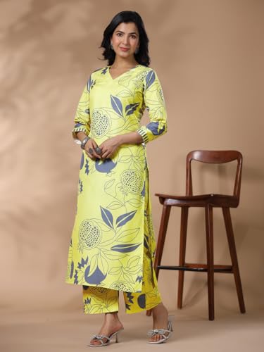 ANNI DESIGNER Womens Rayon Blend Straight Printed Kurta with Palazzo (ANAAR-Green_L_Green_Large)