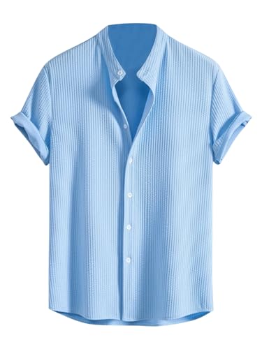 Greciilooks For Casual Stylish Textured Regular Formal Shirt | MenS Solid Slim Fit (Gl-Ms-6249_Blue