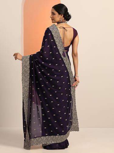 Libas Womens Embroidered Silk Blend Saree With Blouse Piece