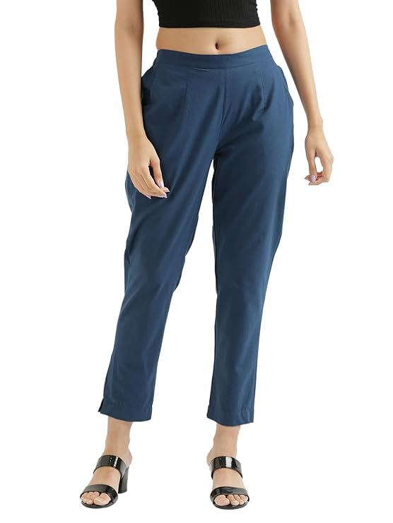 DIGITAL SHOPEE Womens Regular Fit Casual PantsTeal Blue |M