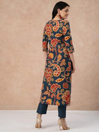 ANNI DESIGNER Womens Cotton Blend Straight Printed Kurta with Pant (Tinka Kerosin-NW_M_Dark Blue_Medium)