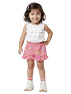 The Souled Store Garfield: Chillin Girls Elastic Pink All Over Printed Above Knee Length Regular Fit Cotton Shorts (2-8 Yrs)