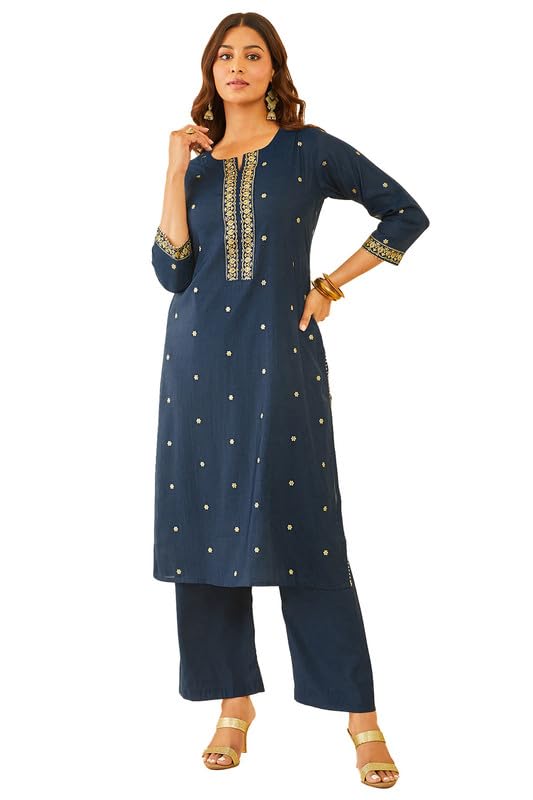 Soch Women Floral Foil Print Muslin Blend Kurta Set