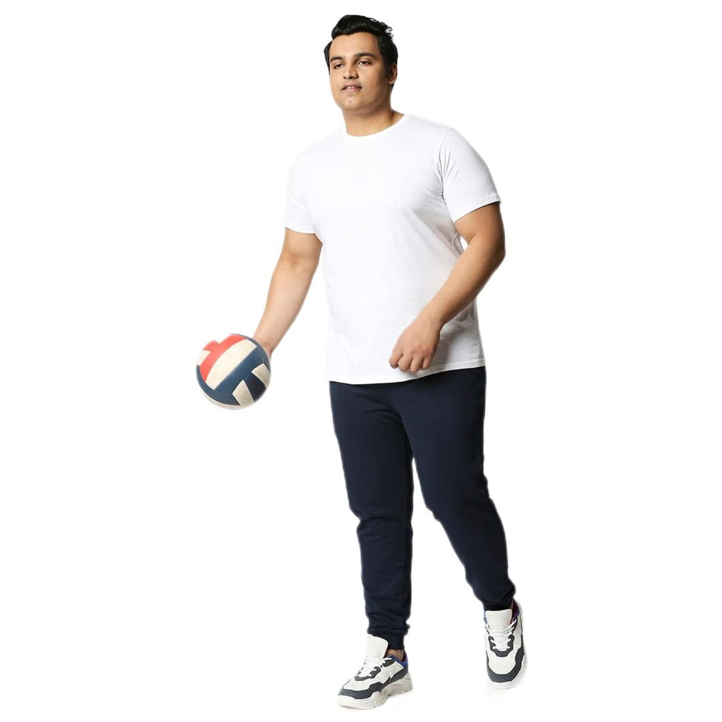 Bewakoof Mens Solid Cotton Blend Plus Size Joggers - Regular Fit Blue