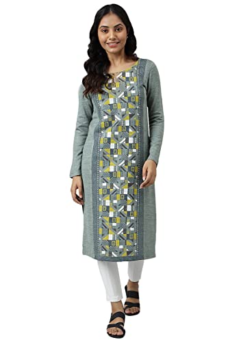 Aurelia Women Kashmir Mix Acrylic Geometric Printed Straight Kurta_22Noa13729-505823_S Green
