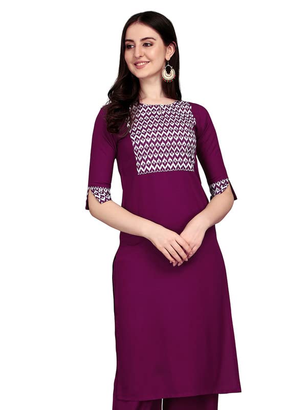 Sanisa Women'S Digital Patch Rayon Straight Kurti (303K114N-Xxl_Wine)