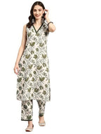 SMOWKLY V-Neck Sleeveless Kurta for Women (1434_DGRN_XXL)