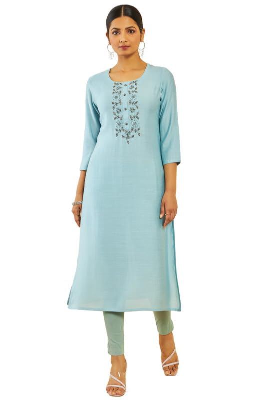 Soch Women Viscose Blend Floral Cutdana Work Straight Kurta