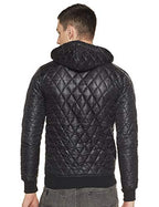 Campus Sutra Mens Black Solid Vegan Leather Regular Fit Cotton Jacket for Winter Wear Standing Collar Full Sleeve | Zipper | Ca
