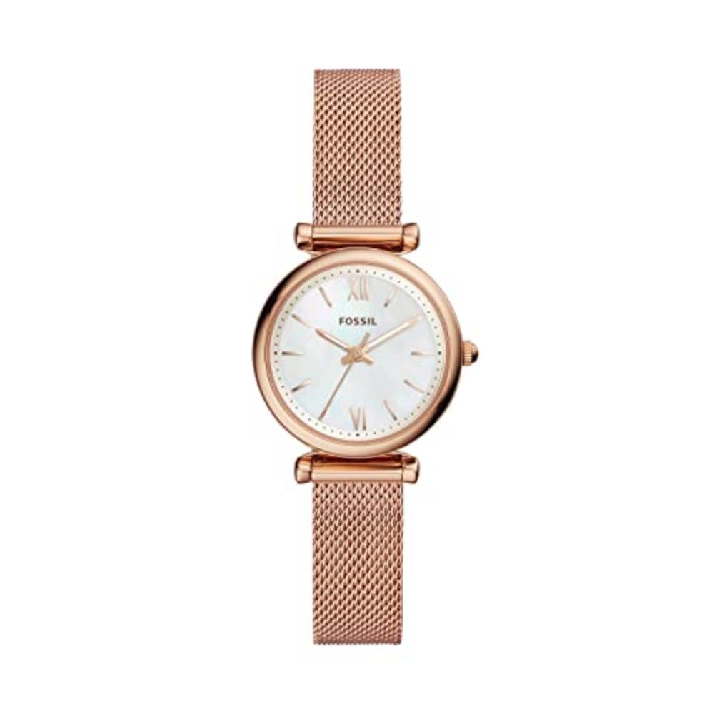 Fossil Women's Carlie Mini Quartz Stainless Steel Mesh Three-Hand Watch, Color: Rose Gold (Model: ES4433)