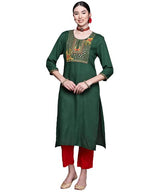 Anubhutee Women'S Viscose Rayon Green Yoke Embroidered Kurta With Palazzo Set