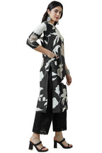 Soch Womens Black Botanical Print Viscose Muslin Kurta With Gotta Patti