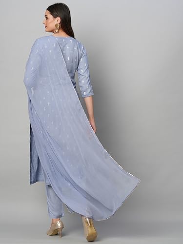 ANNI DESIGNER Womens Cotton Blend Straight Printed Kurta with Pant & Dupatta (Paridhan Grey_XXL_Grey_XX-Large)