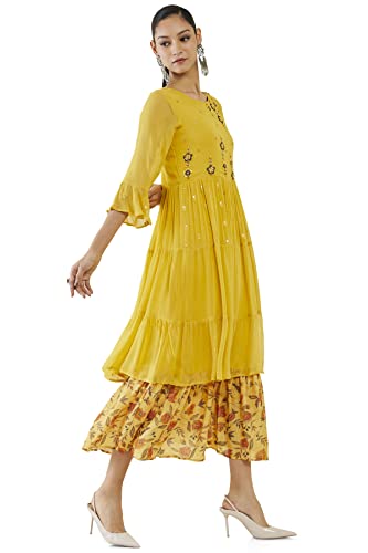 Soch Women Yellow Georgette Embroidery Dress Kurta
