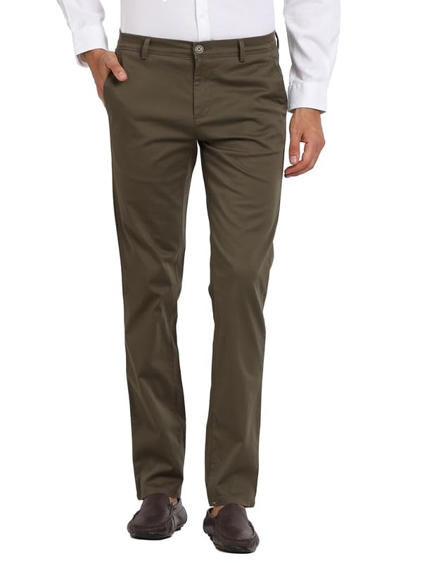 Turtle Men Cotton Stretch Olive Print Ultra Slim Fit Casual Trouser
