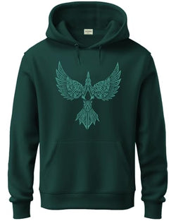ADRO Hoodies for Men, Printed Regular Fit Cotton Hoodie Sweatshirt, H24-BIRD-GRN-M Green (Medium)