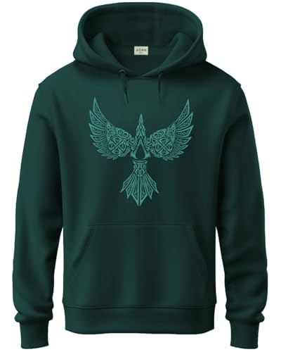 ADRO Men's Cotton Neck Hooded Sweatshirt (H24-BIRD-GRN-S_Green)