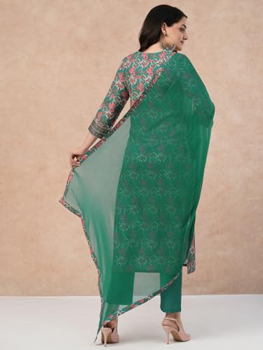 ANNI DESIGNER Womens Rayon Blend Straight Printed Kurta with Pant & Dupatta (Shaniya Green-NW_S_Green_Small)