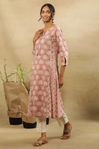 Folksong By W Women Pink Printed Cotton A-Line Kurta