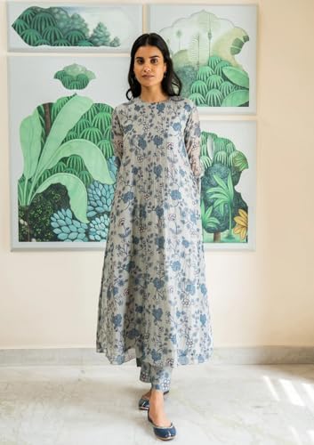 ANNI DESIGNER Womens Rayon Viscose Printed Anarkali Kurta with Pant (JUBI White_XL_White_X-Large)