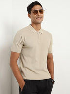 Nobero MenS Self Design Regular Fit Polo Shirt (1M-Twpo-R0014_Stone