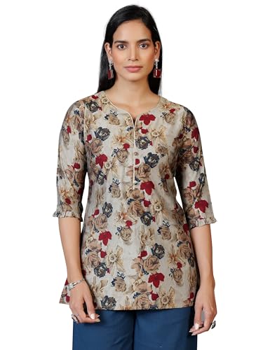 Libas Women'S Silk Blend Printed A-Line Kurtis (26606_Multi Multicolour