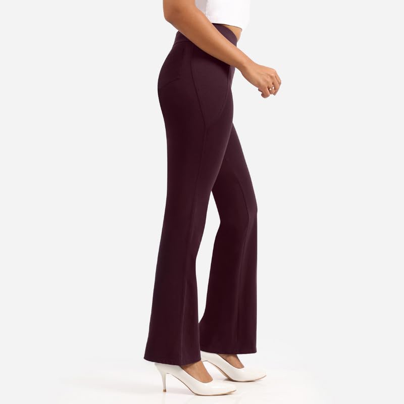 BlissClub AM:PM Cotton Flare Pants for Women Above 55 ft Tall | Wide Waistband, 4 Pockets | Bell Bottom Pants and high Waist Tr