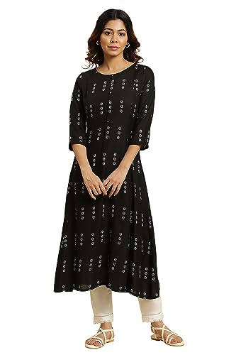 W For Woman Women'S Rayon Floral Regular Kurta (23Austkw10460-118655_Black