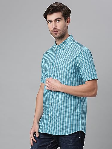 Thomas Scott Mens | Short Sleeve | Checks Printed | Regular Fit | 100% Cotton | Button Down Collar | Casual | Shirt (Jade Green_