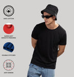 ADRO Men's Solid Regular Fit T-Shirt (RCM3-PLN-PT-BL-WH_Pista,Black,White