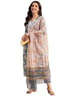 ANNI DESIGNER Womens Cotton Blend Straight Printed Kurta with Pant & Dupatta (Kuntu Blue-NWG_M_Blue_Medium)