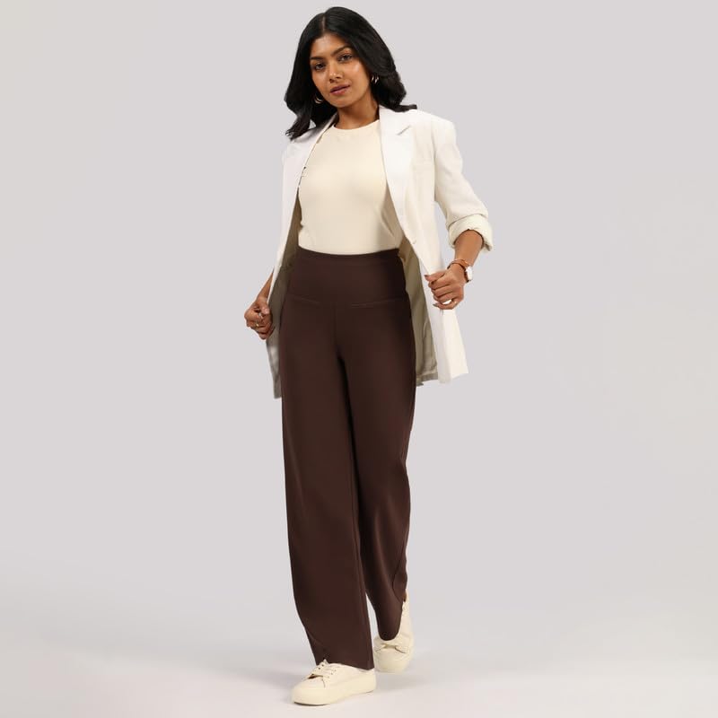 BlissClub Ultimate Sculpt Wide - Legged Pants, Ribbed Waistband, Wide Silhouette, 2 Zippered Pockets