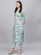 ANNI DESIGNER Womens Cotton Blend Straight Printed Kurta with Pant (Dafiya Blue_L_Blue_Large)