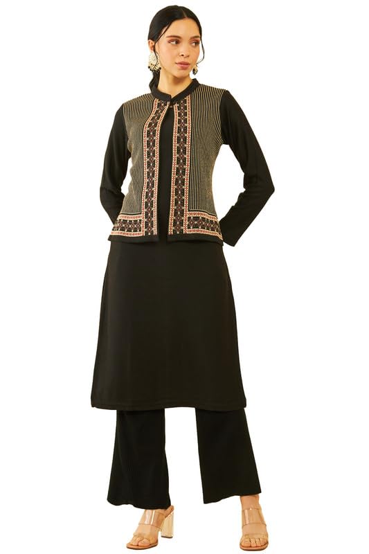 Soch Women Acrylic Straight Winter Kurta with Jacket Overlay