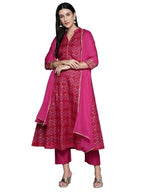 Varanga Women Pink Floral Printed Anarkali Kurtapaired With Tonal Printed Bottom And Dupatta