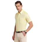 Turtle Men Cotton Solid Regular Fit Half Sleeve Formal Shirts Yellow
