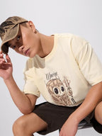 The Souled Store Warrior Soul Men And Boys Short Sleeves Round Neck Yellow Graphic Printed Cotton Oversized T-Shirts