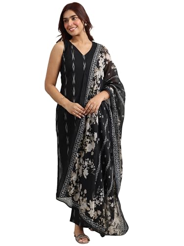 Libas Black Woven Design Cotton Blend Straight Kurta Set For Women (400395Rl)
