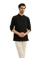 Manyavar MenS Spandex Textured Short Kurta (Black,Xxl)
