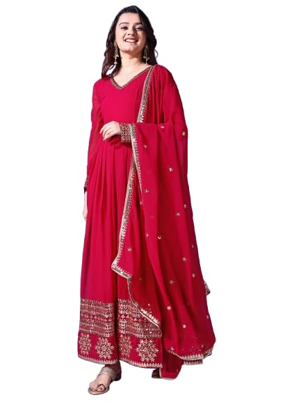 Fashion Basket Havy Georgette Embroidered Anarkali Dress For Women Pink