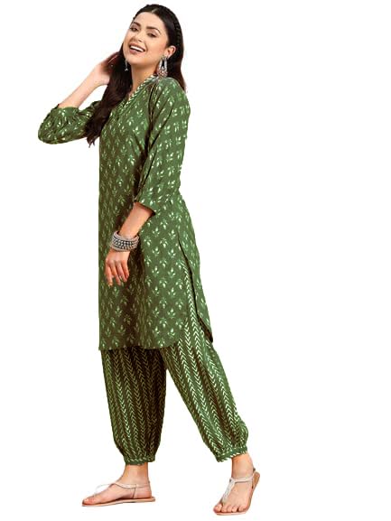 LookMark Womens Trendy Printed Cotton Blend Straight Kurta and Afghani Pant Set Perfect For Casual and Office Wear (AZ-LM-OG-KS