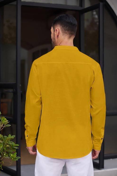 Macsivo MenS Stylish Mandarin Collar Kurta | Casual Ethnic Fusion Shirt For Daily, Party & Travel | Full Sleeves | Cotton Polye