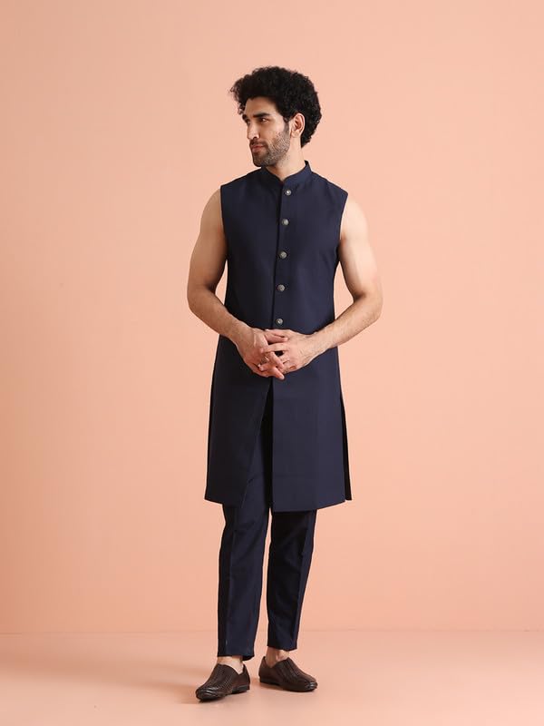 Kisah Mens Jacket Sherwani Trouser Set|Silk Blend Fabric Jacquard Pattern Indo-Western Sherwani With Waistcoat And Trouser Set|R